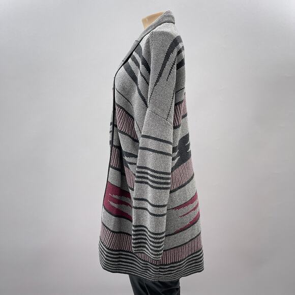 Margaret O'Leary Sweater Women M Aztec Knit Open Front Cardigan Long Duster - Picture 3 of 10